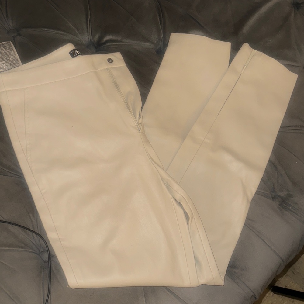 Zara Cream faux leather Pants